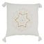 Gold and White Snowflake Poly Filled Square Throw Pillow with Tassels