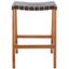 Abreu Black Woven Leather and Natural Wood Counter Stool