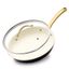 8-Inch White Ceramic Non-Stick Fry Pan with Golden Handle and Lid