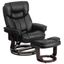 Sustainably Sourced Black Leather Swivel Recliner with Mahogany Wood Base