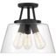 Calhoun Matte Black and Clear Glass 3-Light Semi-Flush Mount