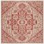 Red and Cream Synthetic Medallion Square Area Rug, 4'x4'