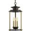 Antique Bronze and Glass 3-Light Indoor/Outdoor Pendant