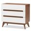 White and Walnut Mid-Century Modern 3-Drawer Chest