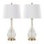 Set of 2 Gold and Clear Crackle Glass Table Lamps with White Linen Shades