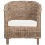 Natural Unfinished Rattan Barrel Accent Chair with White Cushion