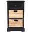 Distressed Black Pine Side Table with Wicker Storage