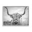 Gray Framed Black and White Highland Cow Canvas Print, 25x32