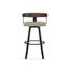 Greige Faux Leather Swivel Barstool with Black Metal and Brown Wood