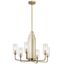 Art Deco Brushed Brass 6-Light Chandelier with Etched Clear Glass