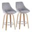 Zebra Wood and Grey Corduroy Swivel Counter Stools, Set of 2