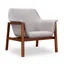 Mid Century Modern Gray Linen and Walnut Wood Accent Chair