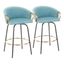 Claire Light Blue Velvet Swivel Counter Stools with Gold Accents