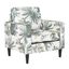 Cream and Green Floral Plush Wood Accent Chair