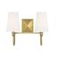 Warm Brass 12" Tall Curved Arm Vanity Light with White Fabric Shades