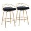 Charlotte 26" Black Velvet and Gold Metal Swivel Counter Stool Set