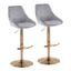 Adjustable Gray Corduroy and Gold Metal Swivel Bar Stools, Set of 2