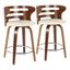 Walnut and Cream Swivel Counter Stools with Faux Leather Seats