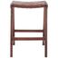 Cognac Woven Leather and Walnut Wood Backless Counter Stool