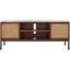 Walnut and Natural Rattan 2-Shelf TV Stand with Cabinet