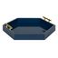 Navy Blue Rectangular Wood Accent Tray with Metal Handles