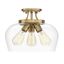 Elegant Warm Brass 3-Light Semi-Flush Mount with Curved Glass Shade