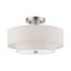 Brushed Nickel 2-Light Drum Semi-Flush Mount with Glass Shade