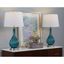 Sapphire Blue Crackle Glass Table Lamps with Off-White Linen Shades, Set of 2