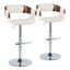 Elisa Adjustable Cream Fabric and Walnut Wood Swivel Barstools, Set of 2