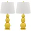 Elegant Yellow Glass Orb Table Lamp Set with Off-White Shade