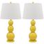 Elegant Yellow Glass Orb Table Lamp Set with Off-White Shade