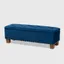 Elegant Navy Blue Velvet Tufted Storage Ottoman Bench with Silver Accents