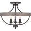 Graphite and Wood Grain 4-Light Semi-Flush Ceiling Fixture