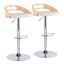 Cassis Adjustable Chrome Swivel Barstool with Natural Wood and Cream Faux Leather - Set of 2