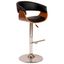 Contemporary Black Leather Adjustable Swivel Barstool with Walnut Accents