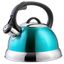 Turquoise Stainless Steel Whistling Tea Kettle with Nylon Handle, 1.75 Quart