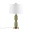 Green Faceted Glass Table Lamp with White Shade and Gold Base