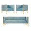 Ocean Blue Velvet Sofa and Armchair Set with Gold Legs