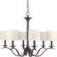 Antique Bronze 6-Light Chandelier with Off-White Linen Shades