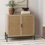 Light Oak and Rattan Storage Cabinet with Metal Legs