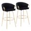 Adjustable Black Velvet Swivel Bar Stool with Metal Frame