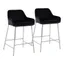 Black Velvet and Chrome Modern Counter Stools, Set of 2