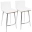 Set of 2 White Faux Leather Swivel Counter Stools with Walnut Wood and Stainless Steel