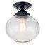 Black Semi-Flush Mount Light with Clear Seeded Glass Shade