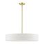 Satin Brass 5-Light Drum Pendant with Off-White Fabric Shade