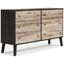 Piperton 6-Drawer Black and Light Brown Dresser