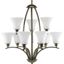 Antique Bronze Two-Tier Chandelier with Etched White Glass Shades