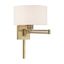 Antique Brass Swing Arm Wall Lamp with Oatmeal Shade