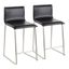 Mara 26" Black Faux Leather and Stainless Steel Counter Stools - Set of 2