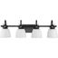 Matte Black 4-Light Vanity Fixture with Opal Glass Shades